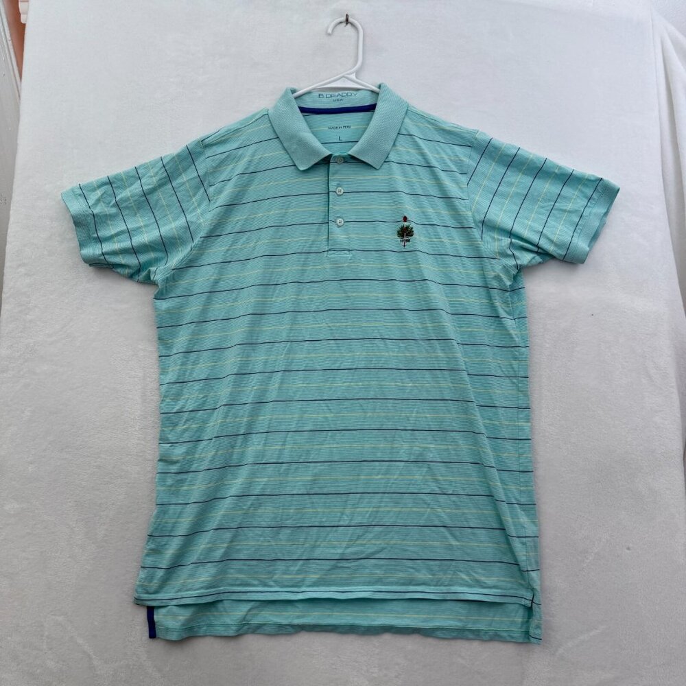 B Draddy Polo Shirt Mens M Blue Stripe Merion Golf Club Performance Atletic